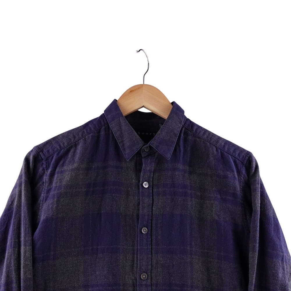Theory Mens Plaid Long Sleeve Button Down Shirt Blue Gray Size‎ S Preppy